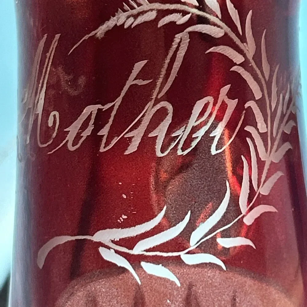 Antique Ruby Etched Pitcher Mother/mama 1904